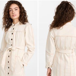 VERONICA BEARD Basia Button-Front Denim Minidress in ECRU